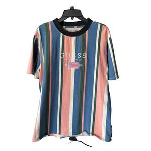 Guess Vertical Striped shirt Vintage 90s Medium pastel colors